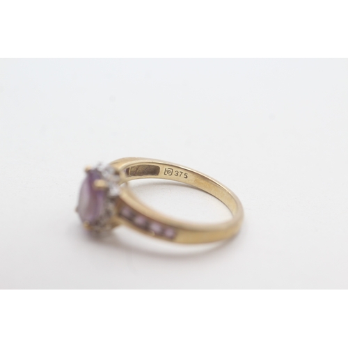 99 - 9ct gold amethyst & diamond dress ring (3g) Size O