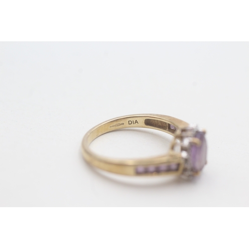 99 - 9ct gold amethyst & diamond dress ring (3g) Size O