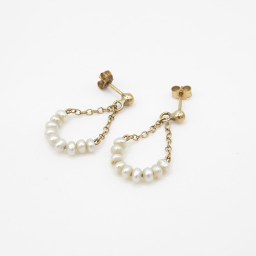 144 - 9ct gold cultured pearl drop earrings (1.2g)