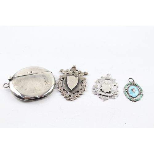 288 - Collection of Sterling Silver Pendants inc. Fobs, Enamel, Locket x 4 37g