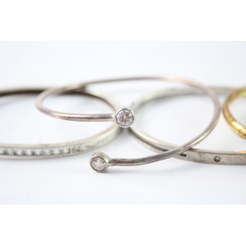 295 - Collection of Sterling Silver Bangles inc. Diamond, CZ, Cat, Bypass x 4 49g