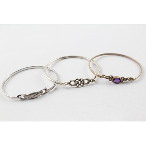 298 - Collection of Sterling Silver Bangles inc. Diamond, Celtic, Amethyst x 3 29g