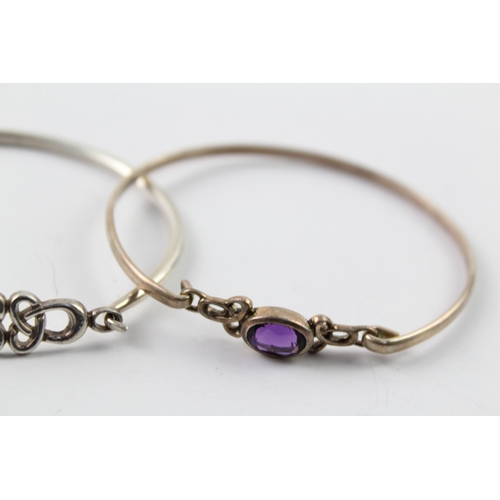 298 - Collection of Sterling Silver Bangles inc. Diamond, Celtic, Amethyst x 3 29g