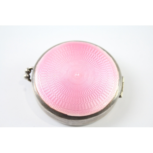 332 - Vintage 1931 Birmingham Sterling Silver Pink Guilloche Enamel Vanity Compact 51g