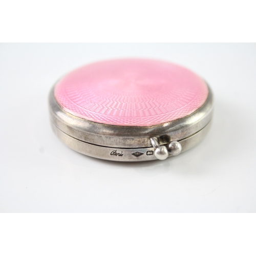 332 - Vintage 1931 Birmingham Sterling Silver Pink Guilloche Enamel Vanity Compact 51g