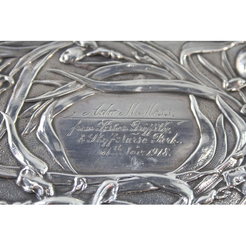 342 - ART NOUVEAU 1911 London Sterling Silver Floral Vanity Tray / Dish (114g)