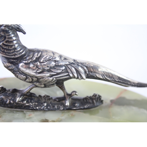 343 - Victorian 1900 London Sterling Silver Pheasant Figure w/ Marble Base 453g