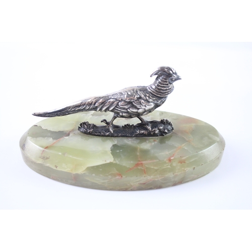 343 - Victorian 1900 London Sterling Silver Pheasant Figure w/ Marble Base 453g