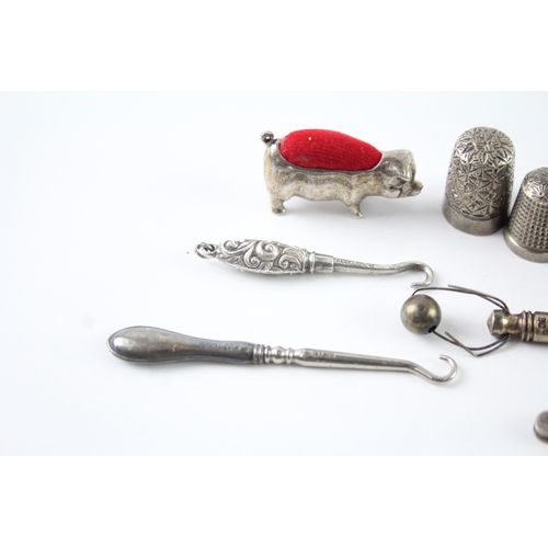 346 - 12 x Antique / Vintage .925 Sterling Silver Haberdashery Inc Pin Cushion Etc 86g