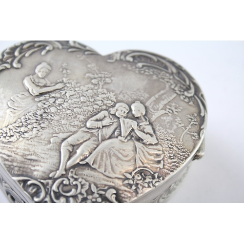 348 - Edwardian 1905 London Import Sterling Silver Heart Figural Trinket Box 95g