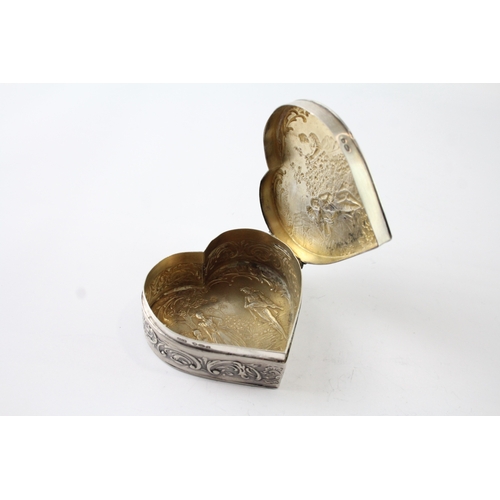 348 - Edwardian 1905 London Import Sterling Silver Heart Figural Trinket Box 95g