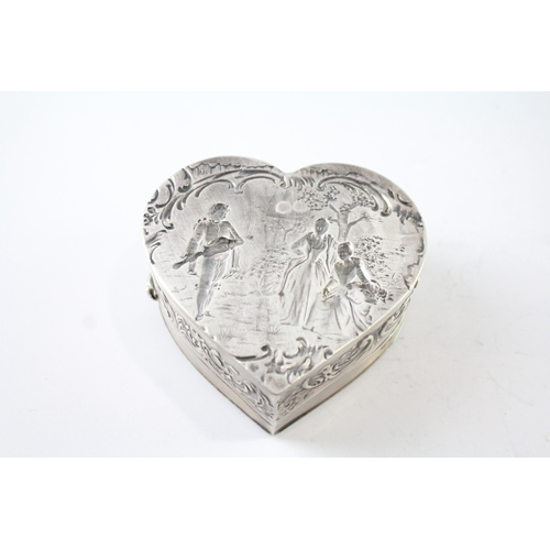 348 - Edwardian 1905 London Import Sterling Silver Heart Figural Trinket Box 95g