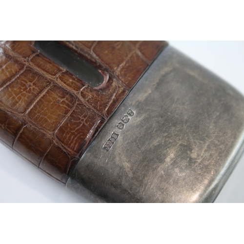 363 - Vintage Hallmarked 1934 Sheffield Sterling Silver & Leather Hip Flask (138g)