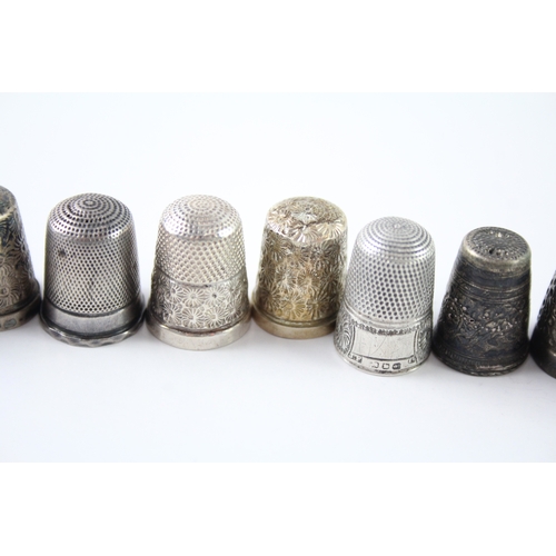 382 - 12 x Antique / Vintage .925 Sterling Silver Thimbles Victorian Etc 50g