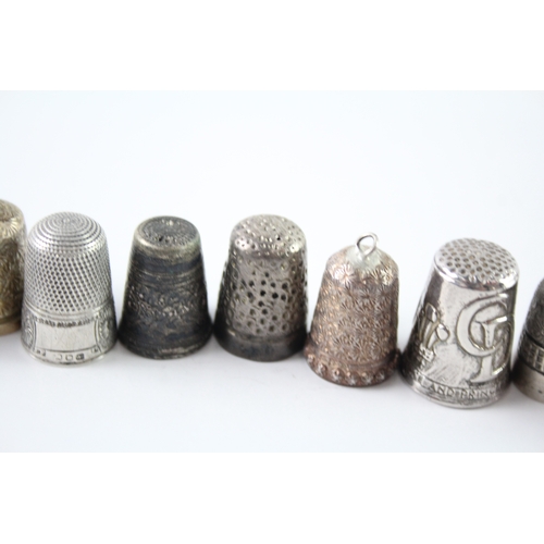 382 - 12 x Antique / Vintage .925 Sterling Silver Thimbles Victorian Etc 50g