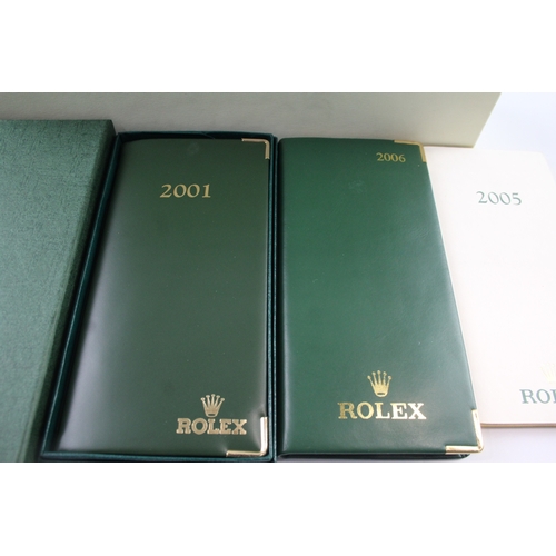 412 - 3 x ROLEX Complimentary Un-Used Pocket Diary's In Original Boxes Inc 2001, 2005