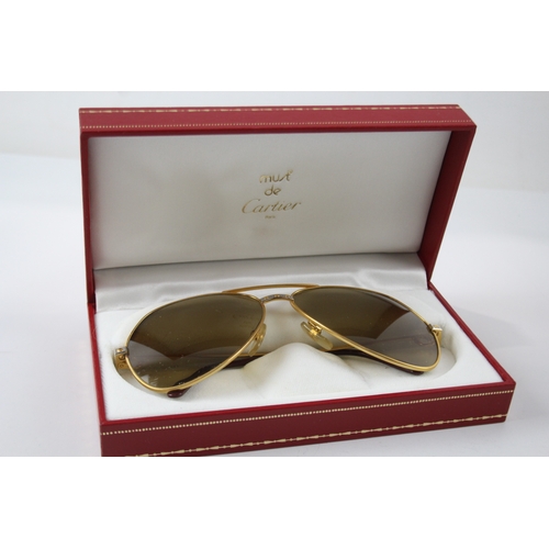 467 - Vintage Must De Cartier Gold Plated Aviator Unisex Sunglasses Original Box