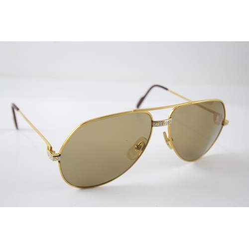 467 - Vintage Must De Cartier Gold Plated Aviator Unisex Sunglasses Original Box