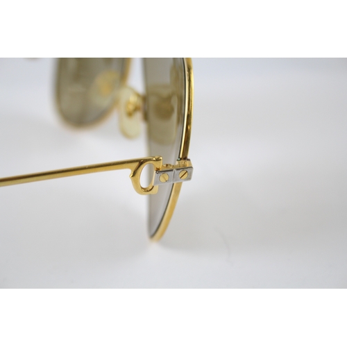 467 - Vintage Must De Cartier Gold Plated Aviator Unisex Sunglasses Original Box