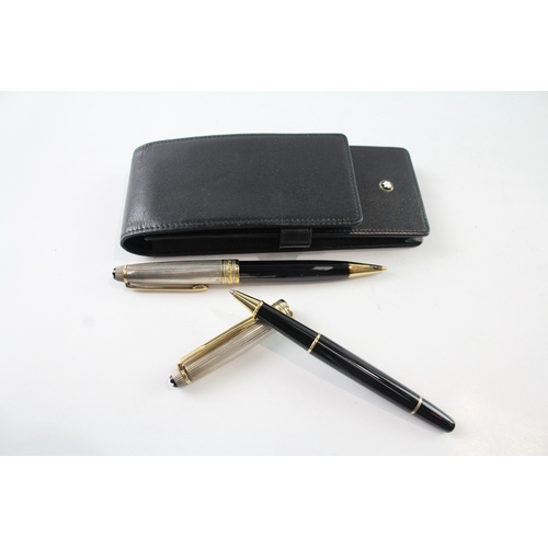 477 - Montblanc Meisterstuck Rollerball & Mechanical Pencil w/ Leather Pen Pouch