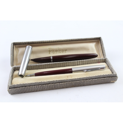 478 - Vintage Parker 51 Burgundy Fountain Pen w/ 14ct Gold Nib WRITING Boxed