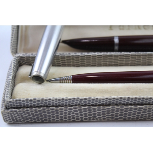 478 - Vintage Parker 51 Burgundy Fountain Pen w/ 14ct Gold Nib WRITING Boxed