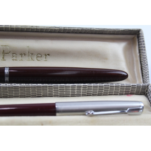 478 - Vintage Parker 51 Burgundy Fountain Pen w/ 14ct Gold Nib WRITING Boxed