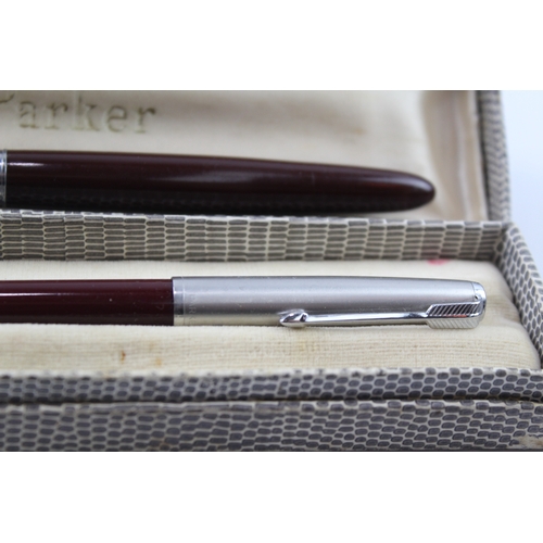 478 - Vintage Parker 51 Burgundy Fountain Pen w/ 14ct Gold Nib WRITING Boxed