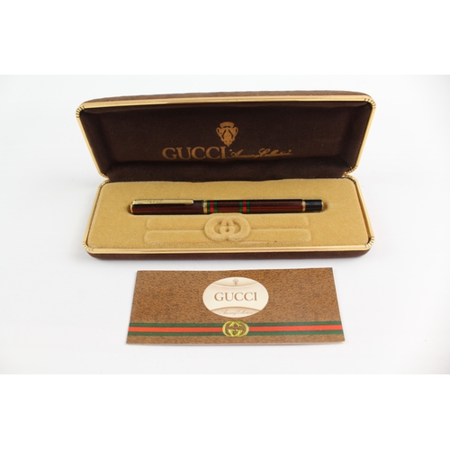 480 - Vintage GUCCI Brown Cased Fountain Pen w/ 14ct Gold Nib WRITING Boxed