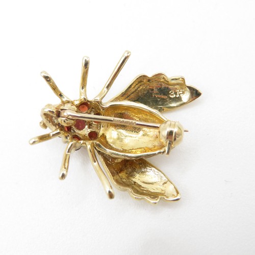 1 - 9ct Gold and red gemstone bug brooch (3.2g)