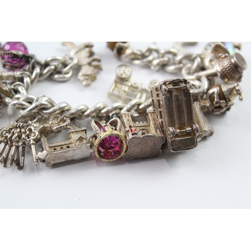 253 - Sterling Silver Charm Bracelet w/ Charms inc. Souvenir, Animal 160g *as seen*