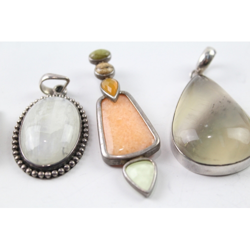 258 - Collection of Sterling Silver Gemstone Pendants inc. Moonstone, Fluorite x 6 74g