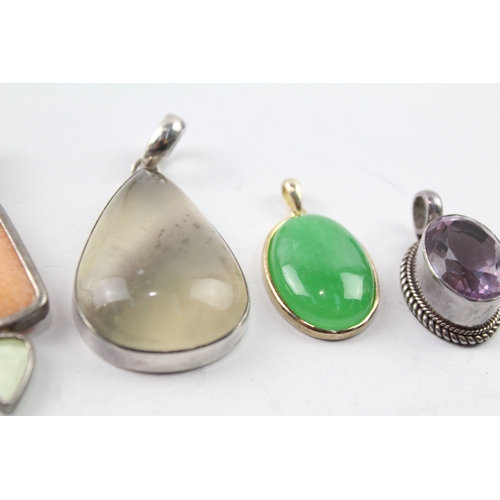 258 - Collection of Sterling Silver Gemstone Pendants inc. Moonstone, Fluorite x 6 74g