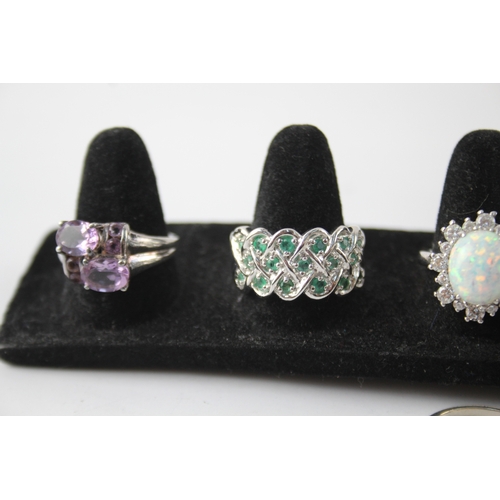 268 - Collection of Sterling Silver Gemstone Rings inc. Emerald, Diamond, Opal x 8 46g