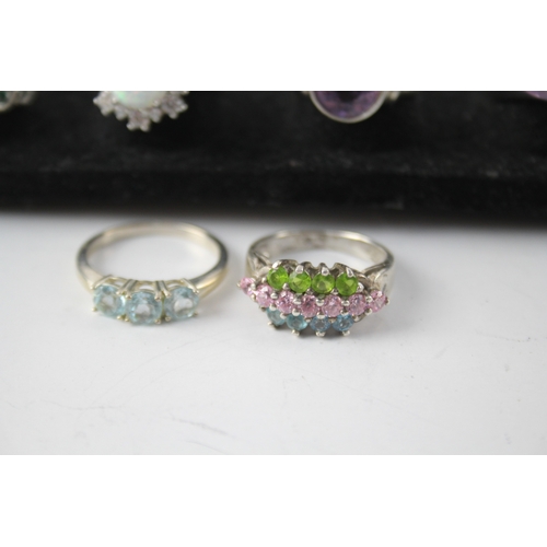 268 - Collection of Sterling Silver Gemstone Rings inc. Emerald, Diamond, Opal x 8 46g