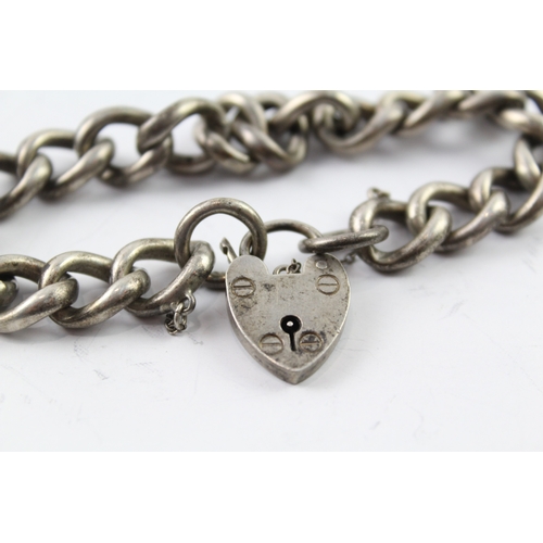 280 - Sterling Silver Curb Link Gate Bracelet w/ Heart Padlock Clasp 43g