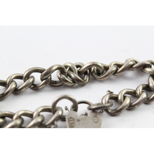 280 - Sterling Silver Curb Link Gate Bracelet w/ Heart Padlock Clasp 43g