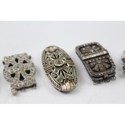 291 - Collection of Silver Box Clasps inc. Paste, Art Deco, Marcasite x 6 50g