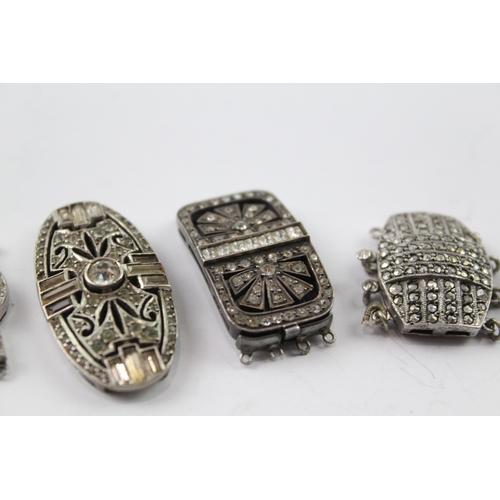 291 - Collection of Silver Box Clasps inc. Paste, Art Deco, Marcasite x 6 50g