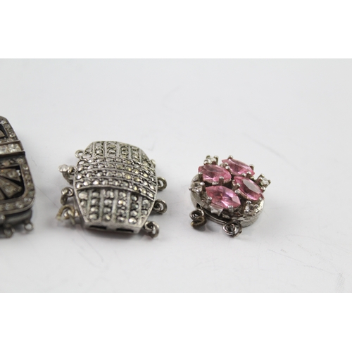 291 - Collection of Silver Box Clasps inc. Paste, Art Deco, Marcasite x 6 50g