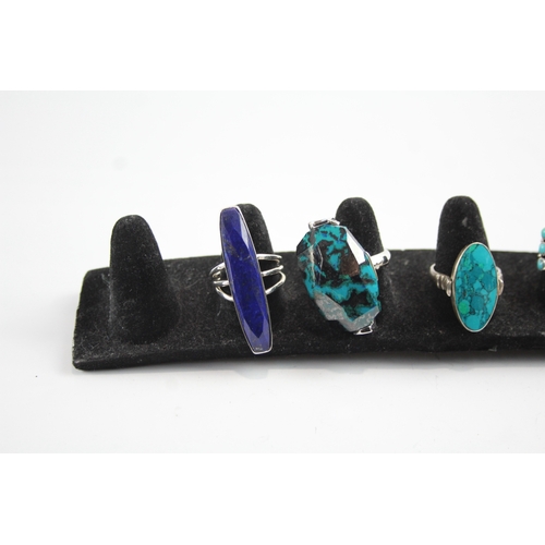 298 - Collection of Sterling Silver Gemstone Rings inc. Turquoise, Lapis x 4 39g