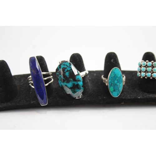 298 - Collection of Sterling Silver Gemstone Rings inc. Turquoise, Lapis x 4 39g