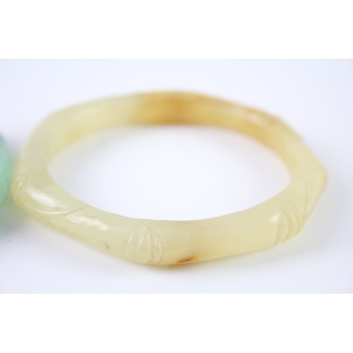 256 - Collection of Jade Bangles inc. Carved x 2 84g