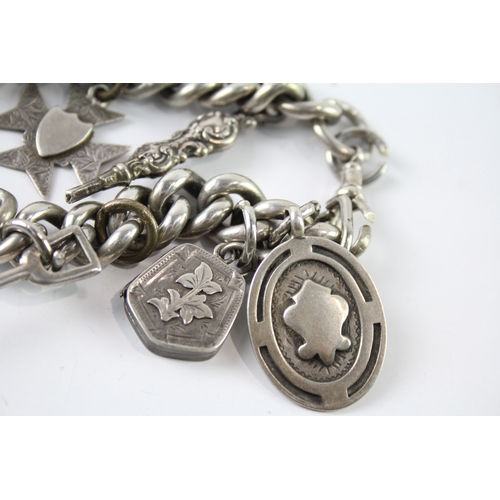 262 - Antique Sterling Silver Watch Chain Conversion Charm Bracelet 118g