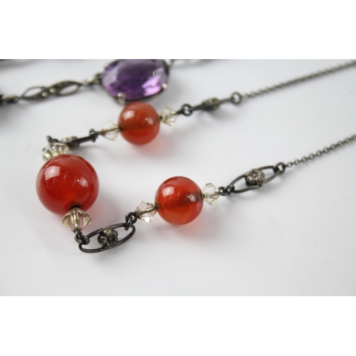 267 - Collection of Sterling Silver Gemstone Necklaces inc. Carnelian x 2 23g