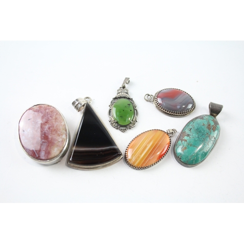 272 - Collection of Sterling Silver Gemstone Pendants inc. Turquoise, Nephrite x 6 59g