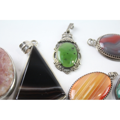 272 - Collection of Sterling Silver Gemstone Pendants inc. Turquoise, Nephrite x 6 59g