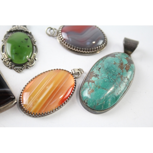 272 - Collection of Sterling Silver Gemstone Pendants inc. Turquoise, Nephrite x 6 59g