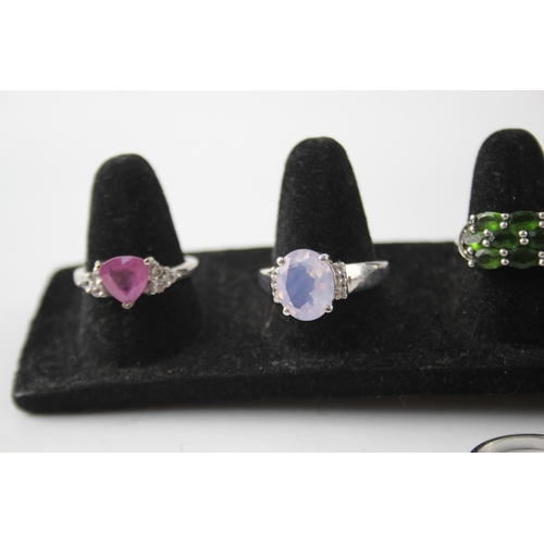 273 - Collection of Sterling Silver Gemstone Rings inc. Quartz, Diopside, Ruby x 9 33g