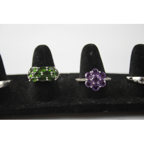 273 - Collection of Sterling Silver Gemstone Rings inc. Quartz, Diopside, Ruby x 9 33g